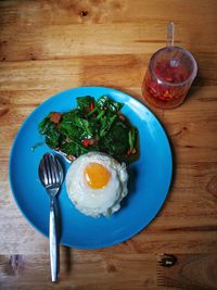 Directly above shot of breakfast served on table