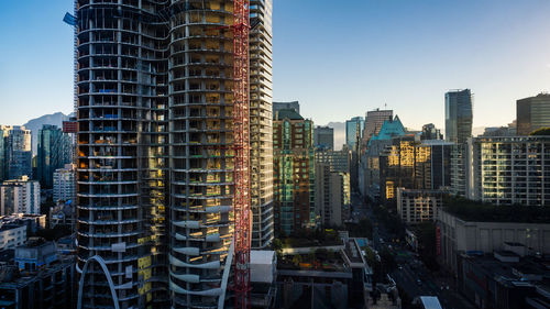 Panorama over modern buildings in downtown vancouver city