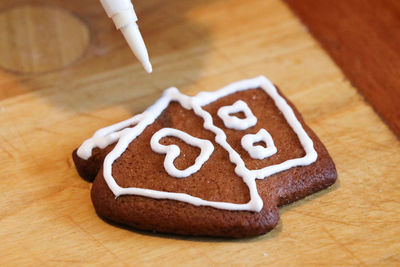 High angle view of cookies on table