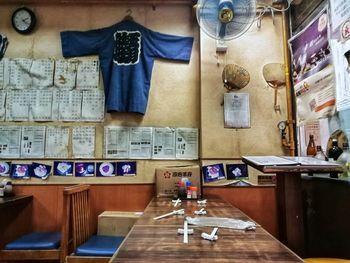 Clothes hanging on table