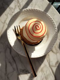 High angle view of cake in plate