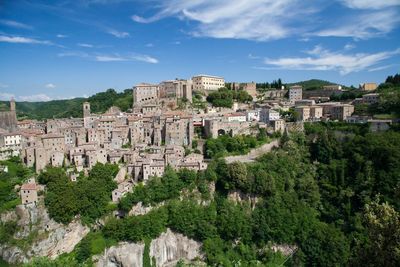 Cityscape of little city of sorano in tuscany italy