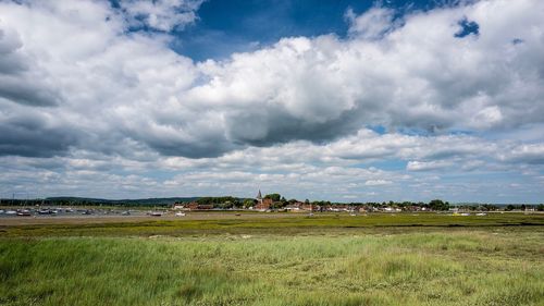 Scenic view of field against cloudy sky