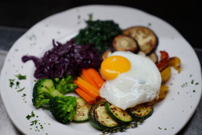 Close-up of breakfast served in plate