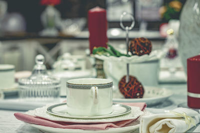 Close-up of coffee served on table