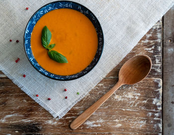 Directly above shot of soup in bowl on table