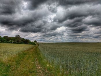 Scenic view of field against cloudy sky