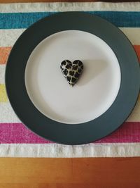 High angle view of bread in plate on table