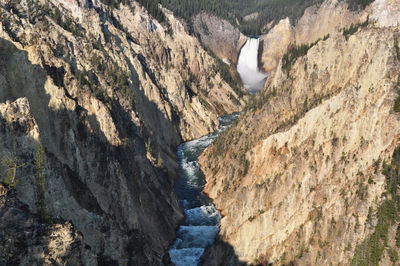 Scenic view of river amidst mountains