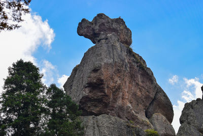 Low angle view of rock formation against sky