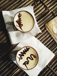 High angle view of text on heart shape