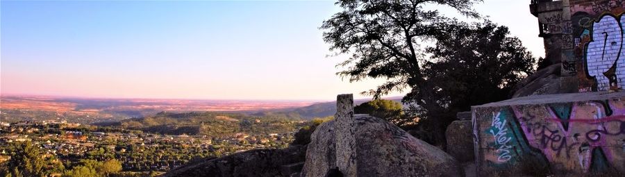 Panoramic view of townscape against clear sky