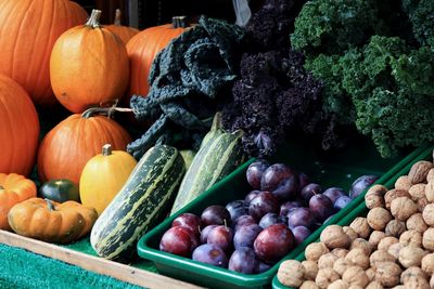 Pumpkins for sale at market stall