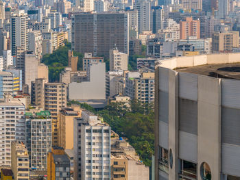 High angle view of buildings in city