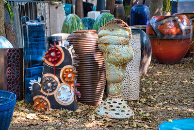 Stunning colorful ceramic products in the garden of the tao hong tai ceramics factory