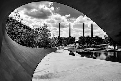 Panoramic view of bridge in city against sky