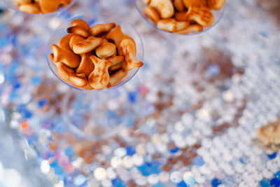 High angle view of orange in bowl on table