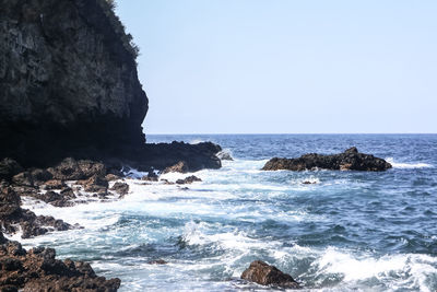 Scenic view of sea against clear sky