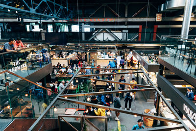 High angle view of people in city