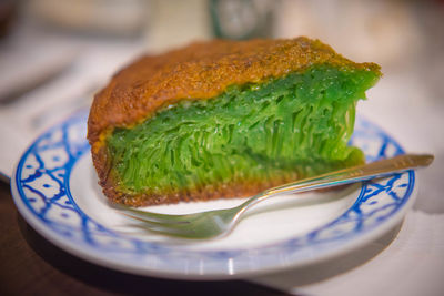 Close-up of bread in plate on table