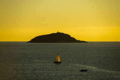 Scenic view of sea against sky during sunset