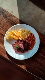 High angle view of food in plate on table