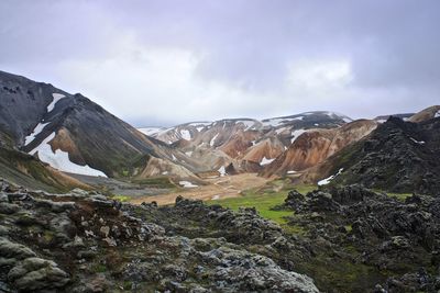 Scenic view of mountains against cloudy sky