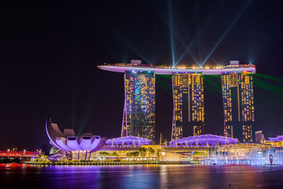 Illuminated city buildings at waterfront