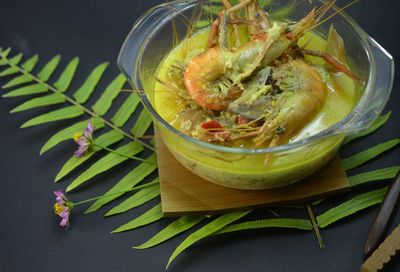 Fresh water prawn cooked with coconut gravy