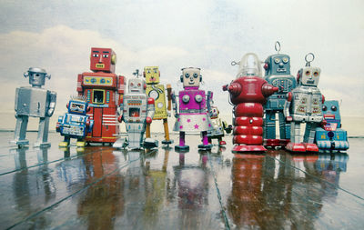 Multi colored toy on wet table