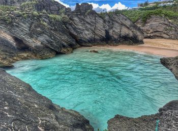 Scenic view of sea and rocks