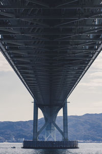 View of suspension bridge over river