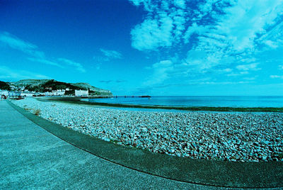 Scenic view of sea against blue sky