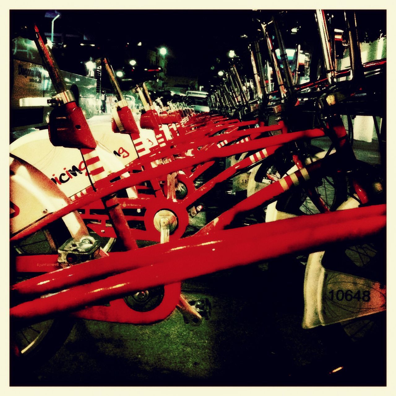 transfer print, auto post production filter, red, high angle view, metal, no people, large group of objects, abundance, outdoors, abandoned, wheel, transportation, old, close-up, day, industry, metallic, wood - material, land vehicle, machine part