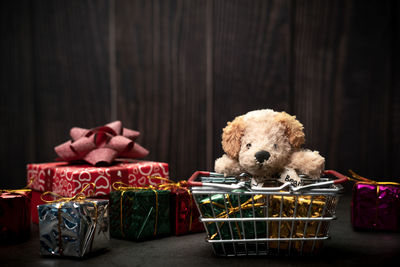 Stuffed toy in basket