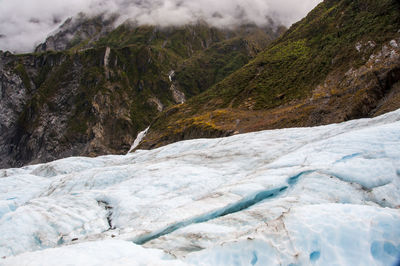 Scenic view of waterfall on mountain