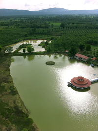 High angle view of lake against sky