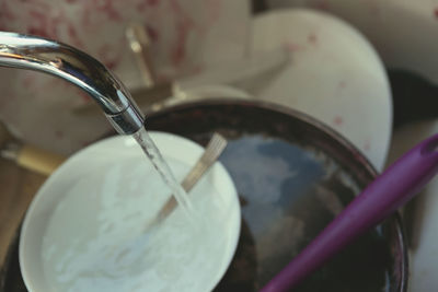 High angle view of ice cream in bowl on table