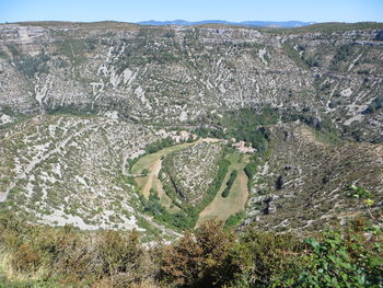 Aerial view of rock formation on land