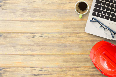 High angle view of coffee cup on table