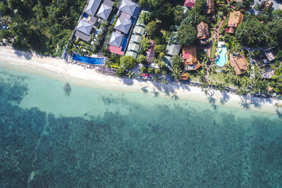 Aerial view of houses at beach