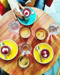 High angle view of breakfast on table