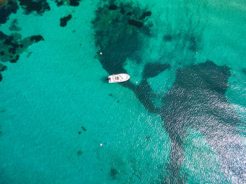 Aerial view of boat in sea