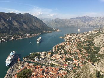 High angle view of kotor harbour in montenegro