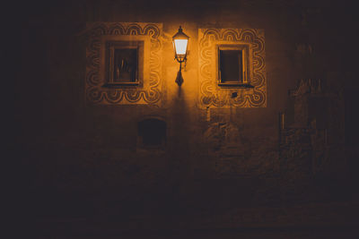 Close-up of illuminated door