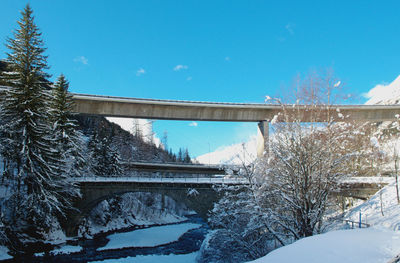 Snow covered bridge against sky