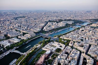 High angle view of city and buildings against sky