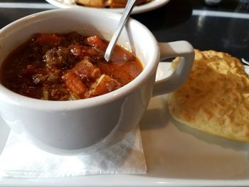 Close-up of soup in bowl