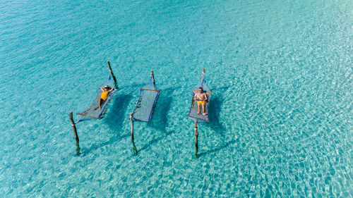 High angle view of boat in sea