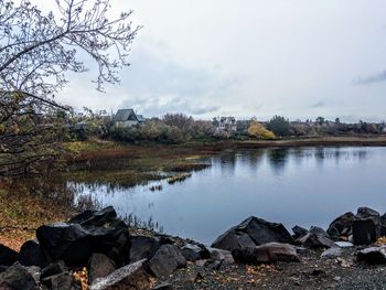 Scenic view of lake against sky